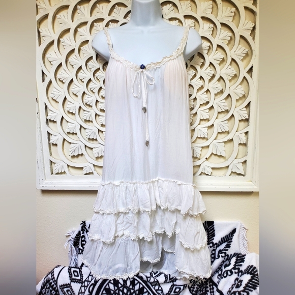 Isla Ibiza Bonita Coquette Floral Trim Multiruffled Slip Dress - Main Image